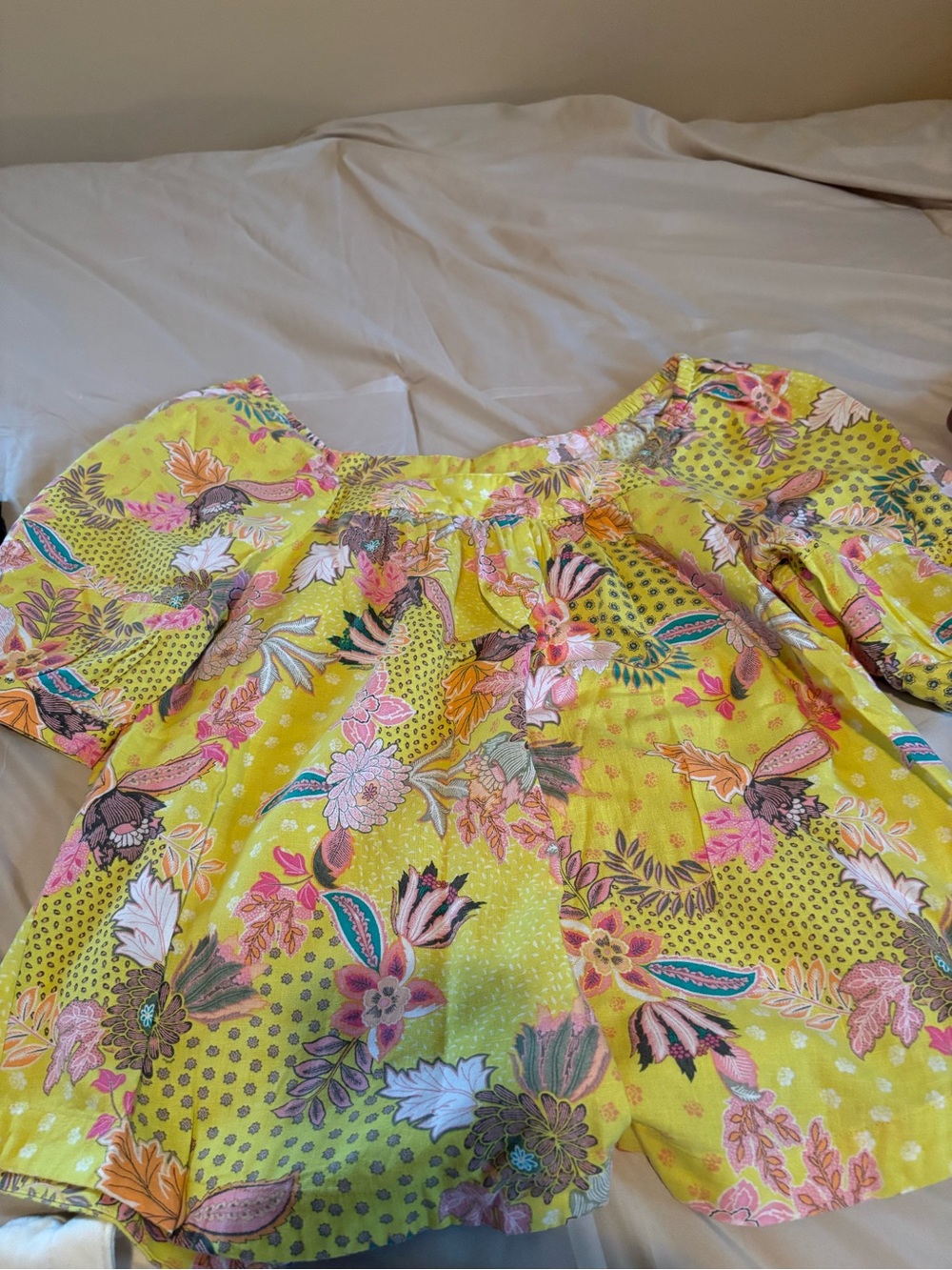 Bright Yellow Floral Off-Shoulder Top